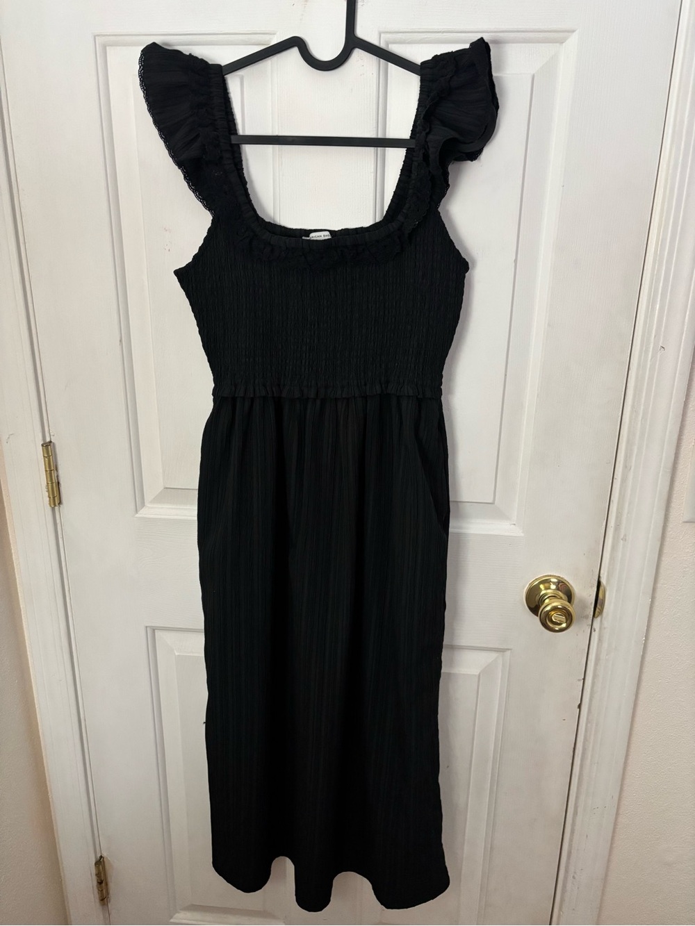 American Eagle Outfitters Black Ruffled Strap Midi Dress